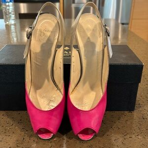 Vintage Christian Dior Souliers leather Fuchsia and Grey hi heel sandals size 7